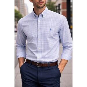 Polo Ralph Lauren Men Blue White Check Button Down Slim Fit 16 32/33